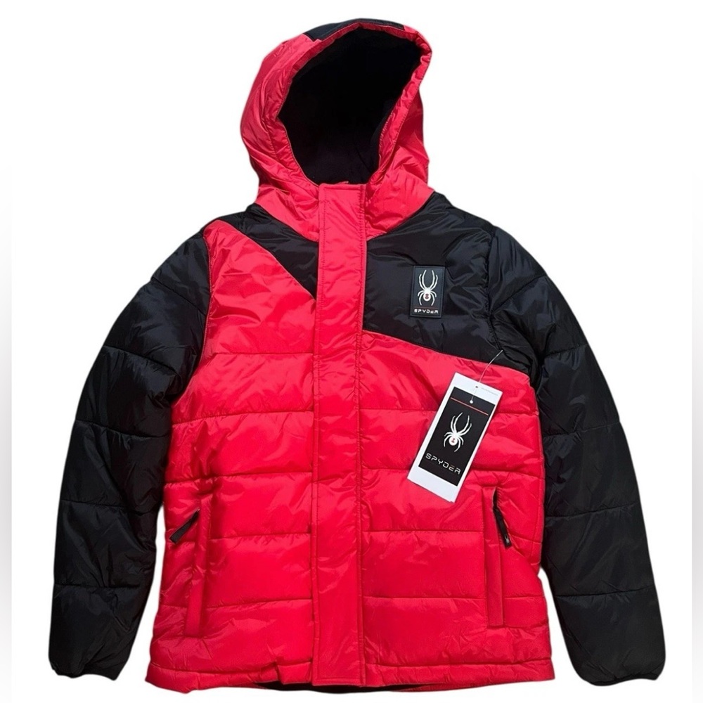 Spyder Youth Boy's Medium 10/12 Circuit Puffer Jacket Red Black Water Resistant
